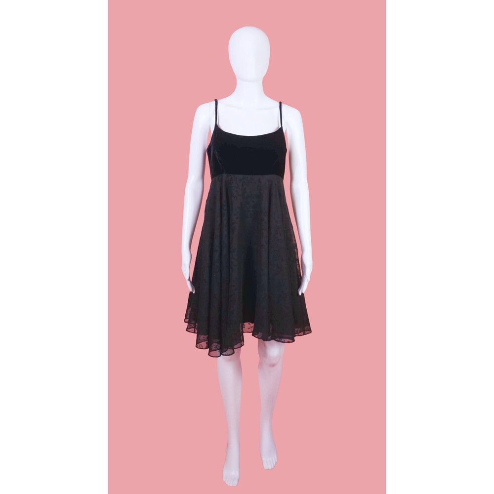 1990s-Y2K A.B.S. EVENING COLLECTION Dress W/Velvet Bodice & Flocked Flowers. SM